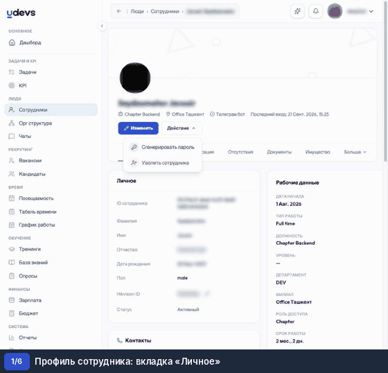 Вкладки профиля