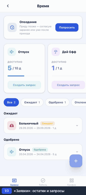 Вкладки раздела «Время»
